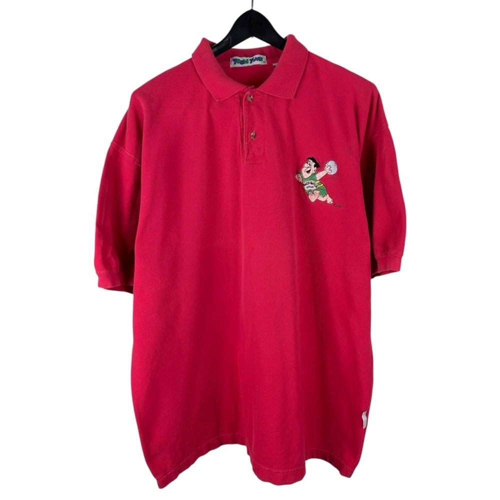 Vintage 90s Toon Time Fred Flintstone Cartoon Embroidered Polo Shirt Size XL